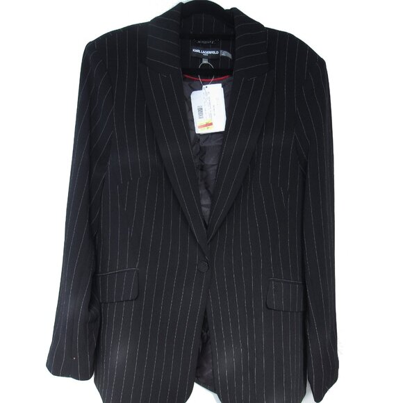 KARL LAGERFELD PARIS Pinstripe Black Blazer/Jacket 1-Button Tailored NWOT Sz10/ - Picture 2 of 2